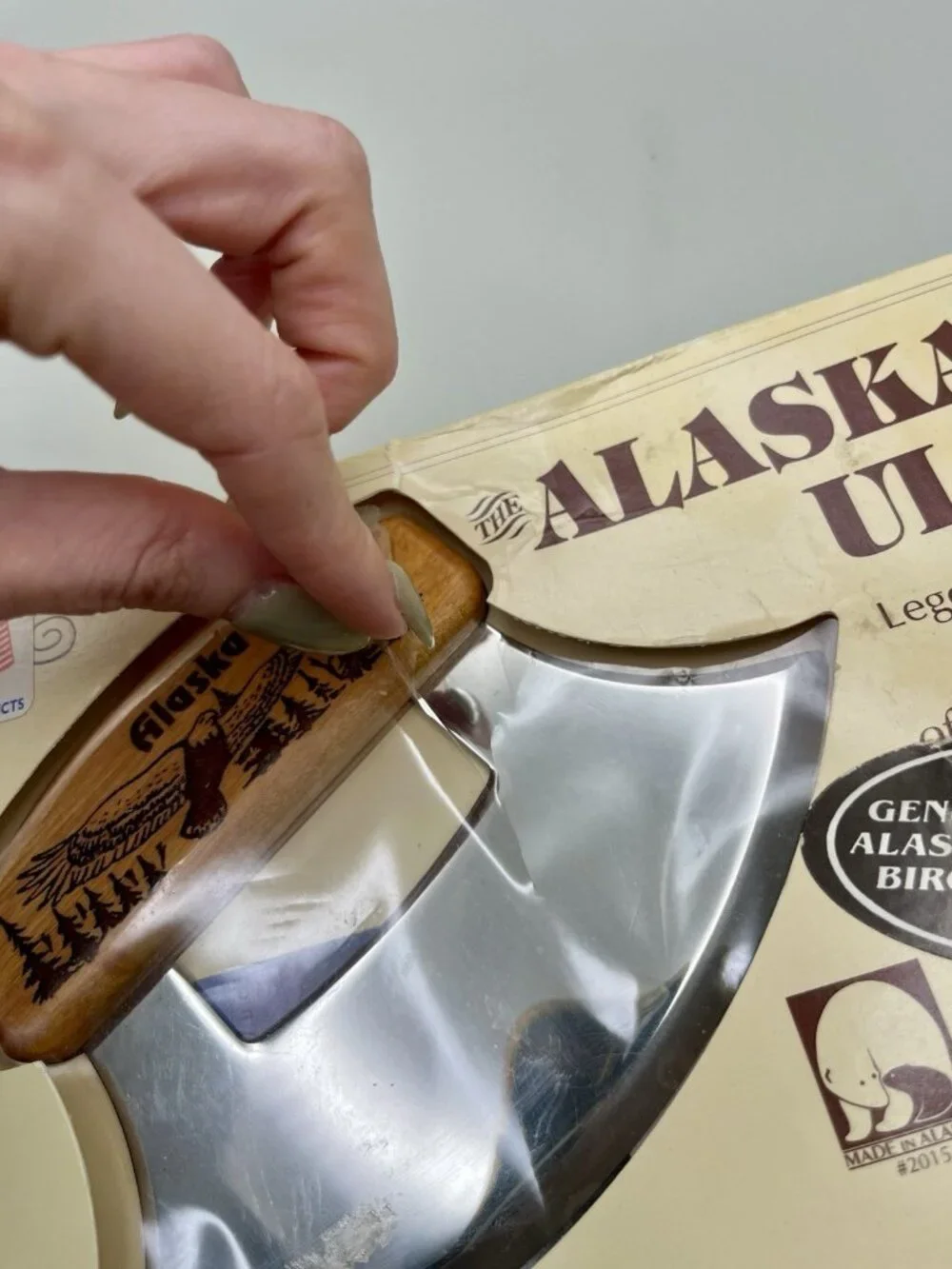 Vintage 1993 Alaska Ulu Knife Alaskan Birch Handle Original Box Cabin NEW Eagle